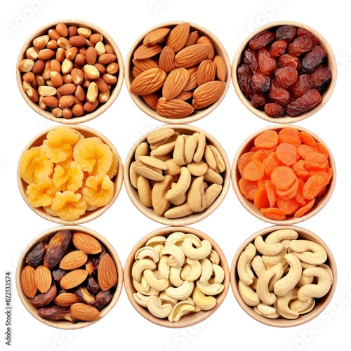 Nuts and dried fruits Isolated on transparent background, png, cut out.