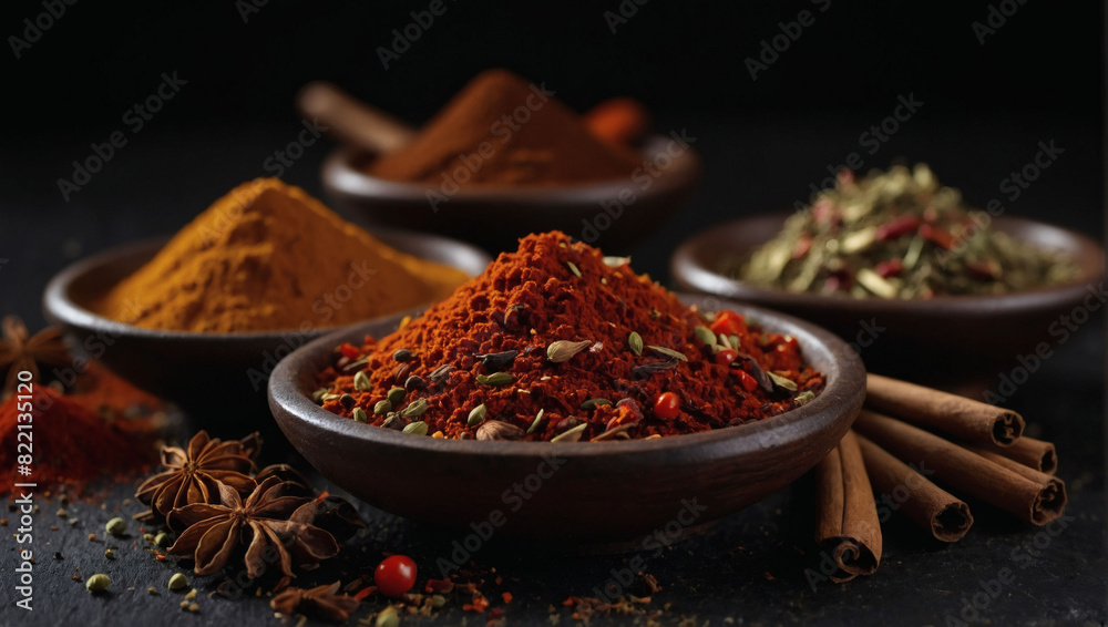 Rich Spices Against Black Background Rich Spices Against Black Background