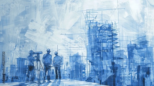 Construction cityscape blueprint design illustration for architecture and urban planning