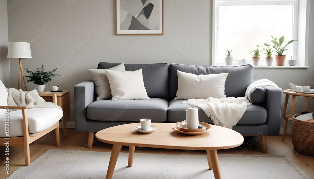 Cozy living room with furniture in Scandinavian style Cozy living room with furniture in Scandinavian style