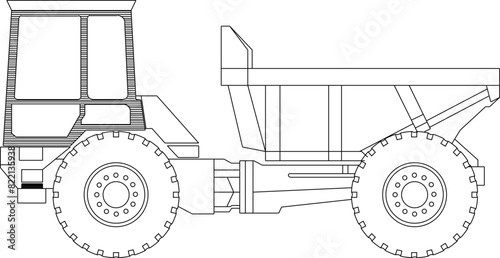 vector illustration sketch design drawing of heavy equipment truck material transporter for construction industry projects