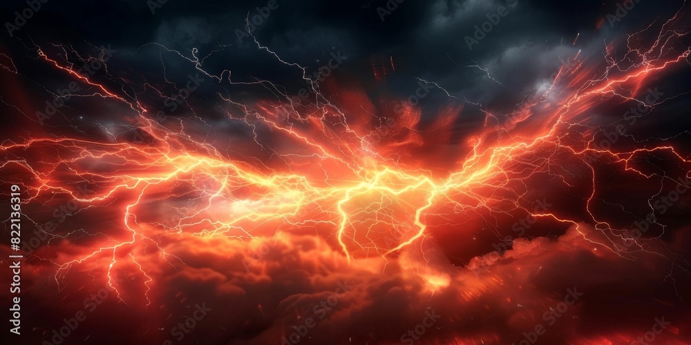 Red lightning background, red thunder with orange electric energy, sky full of dark clouds, dark red orange thunderstorm, red orange lightning effect. electric texture, banner Red lightning background, red thunder with orange electric energy, sky full of dark clouds, dark red orange thunderstorm, red orange lightning effect. electric texture, banner