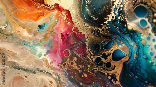 Fluid painting golden iridescent colors 