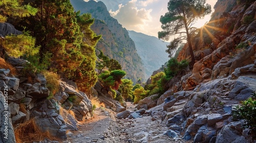 National Park Samaria Gorge, hiking trail. Crete, Greece photo