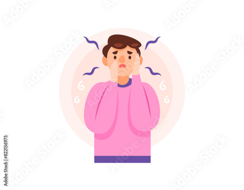 Illustration of a frightened and anxious man. very scared, excessively anxious, and worried. emotional distress. mental illness or disorder. the expression of people's faces. character illustrations