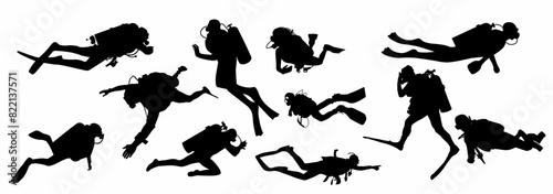 set of scuba diver silhouette. 