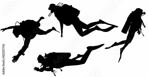 set of scuba diver silhouette. 