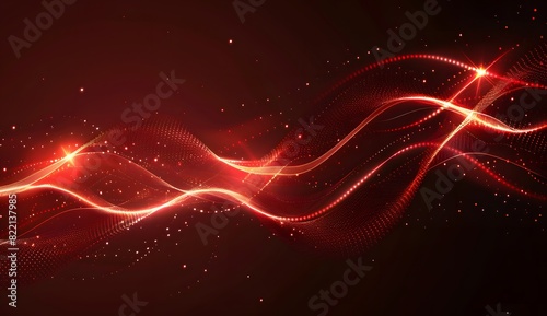 Red Glowing Wave Line with Particles on Dark Background