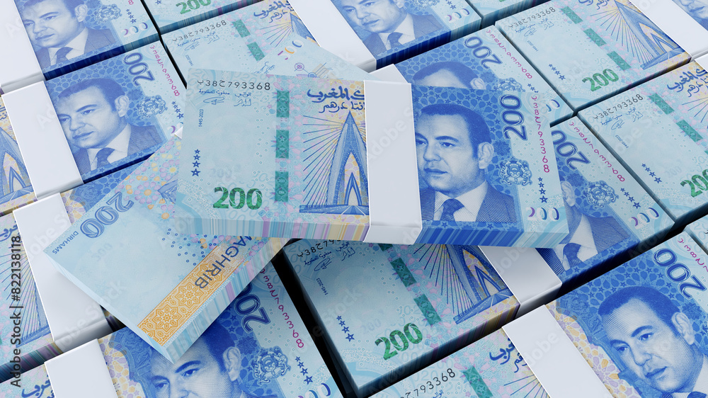 Fototapeta premium 3D Moroccan Dirham background, Paper money 200 MAD.