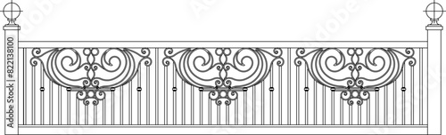 vector illustration sketch design drawing of old iron fence railing classic vintage ethnic traditional floral motif