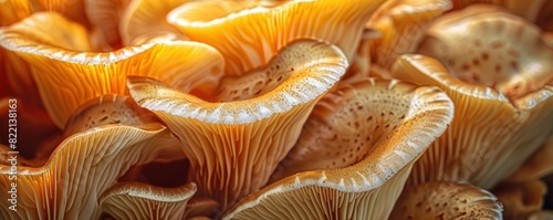 Macro image of textured mushroom caps creating an abstract natural background