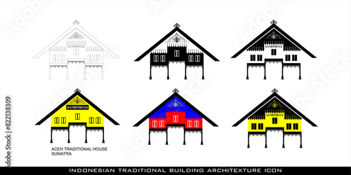 Acehnese Traditional House Icons, a series of architectural icons for traditional Indonesian houses