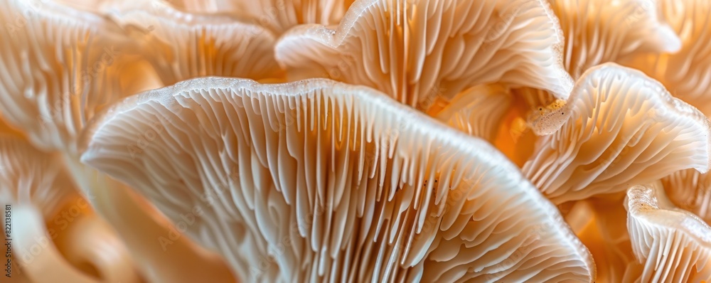 Macro image of textured mushroom caps creating an abstract natural background Macro image of textured mushroom caps creating an abstract natural background