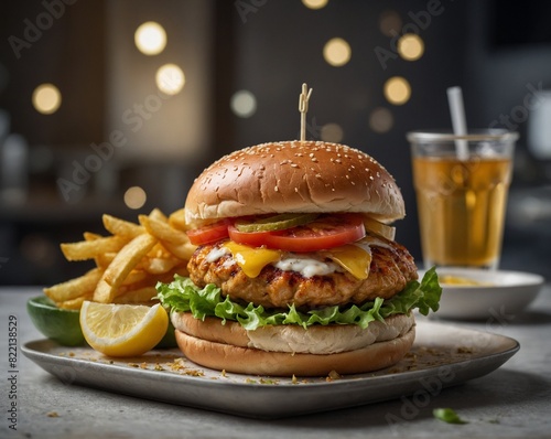 Chicken Burger with Lemon Tea Photography