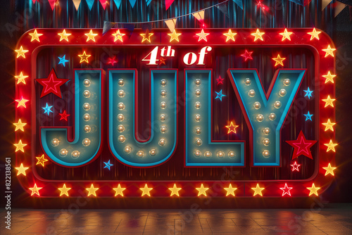 Patriotic vintage sign. Patriotic retro sign. 4th of july retro sign. 4th of july billboard sign. Retro vegas sign. Colorful patriotic retro sign. 