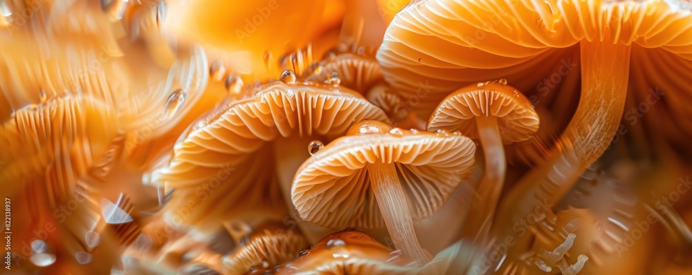 Macro image of textured mushroom caps creating an abstract natural background