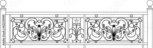 vector illustration, sketch design, drawing of a classic vintage ethnic traditional old iron fence railing