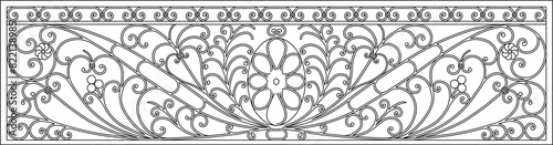 vector illustration, sketch design, drawing of a classic vintage ethnic traditional old iron fence railing