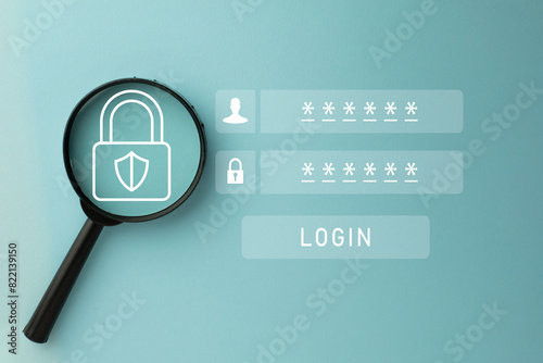 Magnifying Glass Focusing on Padlock and User Login Interface for Online Security and Protection topics on data security, online protection, and user safety,digital privacy, and secure login systems.
