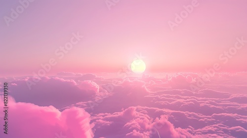 In the sky, a pink cloud, like a fan, close to the horizon, pink fog, hazy sun, just rising, real shooting, high resolution, high-definition picture quality, 