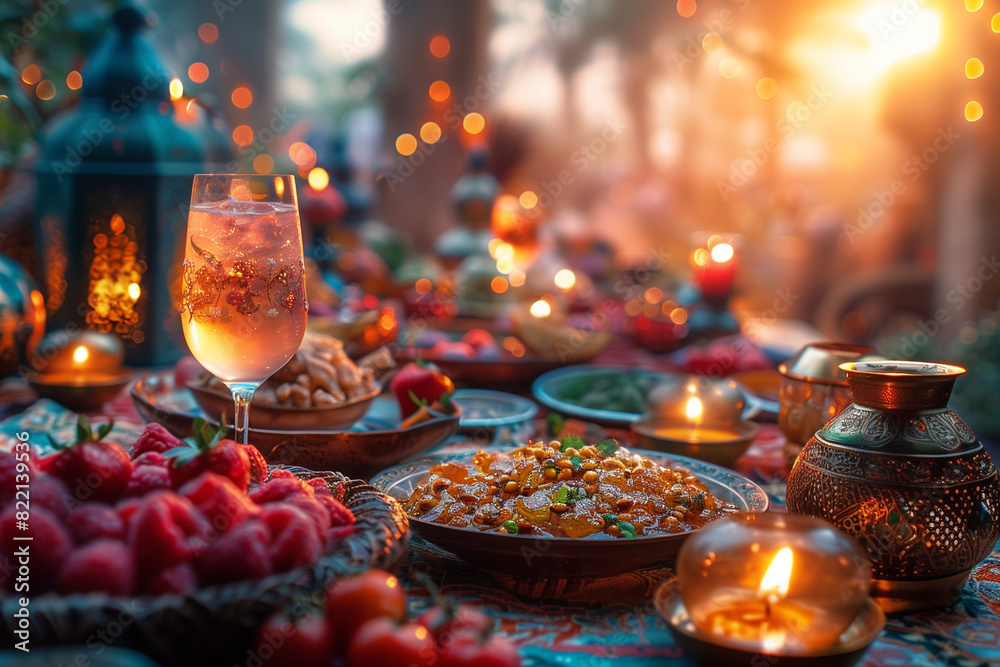 Islamic background, food, created with Generative AI technology Islamic background, food, created with Generative AI technology
