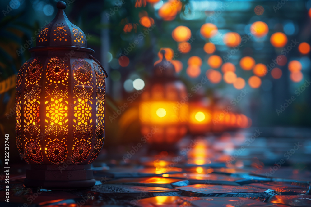 Islamic background with lanterns, created with Generative AI technology Islamic background with lanterns, created with Generative AI technology