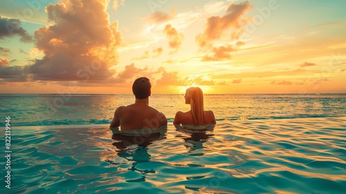 luxury travel, romantic beach getaway holidays for honeymoon couple, tropical vacation in luxurious hotel © Shahriyar