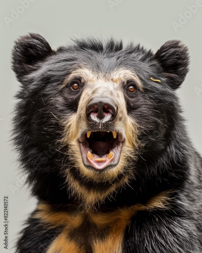 Mystic portrait of Spectacled Bear, copy space on right side, Anger, Menacing, Headshot, Close-up View © Tebha Workspace