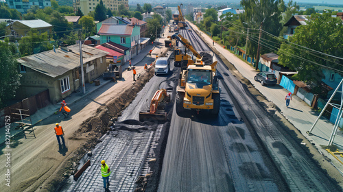 MYKOLAIV UKRAINE - AUGUST 04 2021 Workers with road 