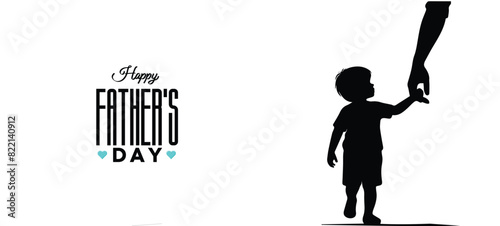  Happy Father's Day with dad and children silhouettes. Vector greeting card