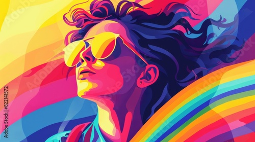 Create an illustration celebrating LGBTQ+ Pride Month with vibrant rainbow colors.
