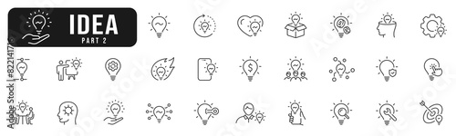 Creative idea line icon set. Brainstorming, lightbulb, solution, innovation etc. Editable stroke. Part 2