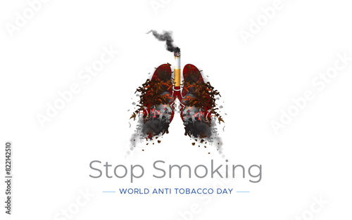 Stop smoking cigarette. World anti Tobacco Day creative concept. Quit Tobacco poster design with damaged Lungs.