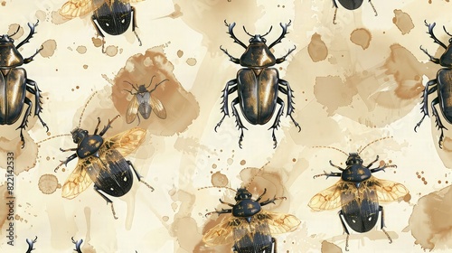A photographic quality background featuring a close-up, clustered arrangement of black and brown beetles, emphasizing the gloss and texture of their exoskeletons under a subtle light.  photo