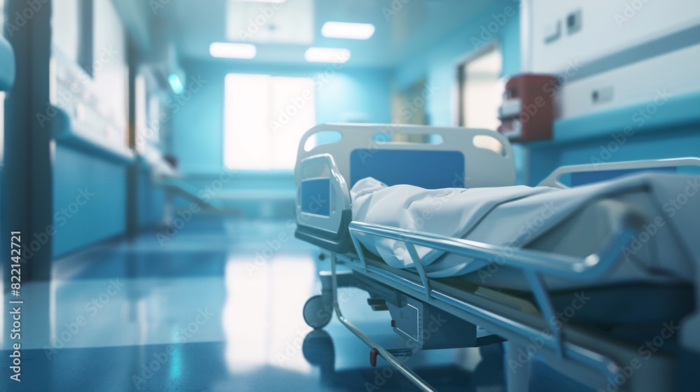 Hospital bed in the hospital ward. 3d rendering.