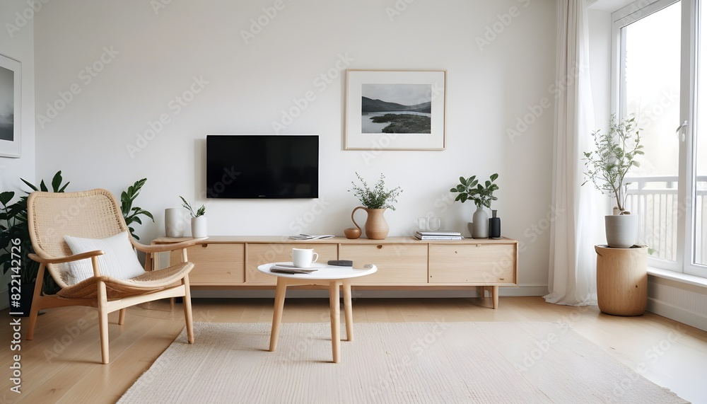 Fototapeta premium Simplicity and nature accents in scandi living room