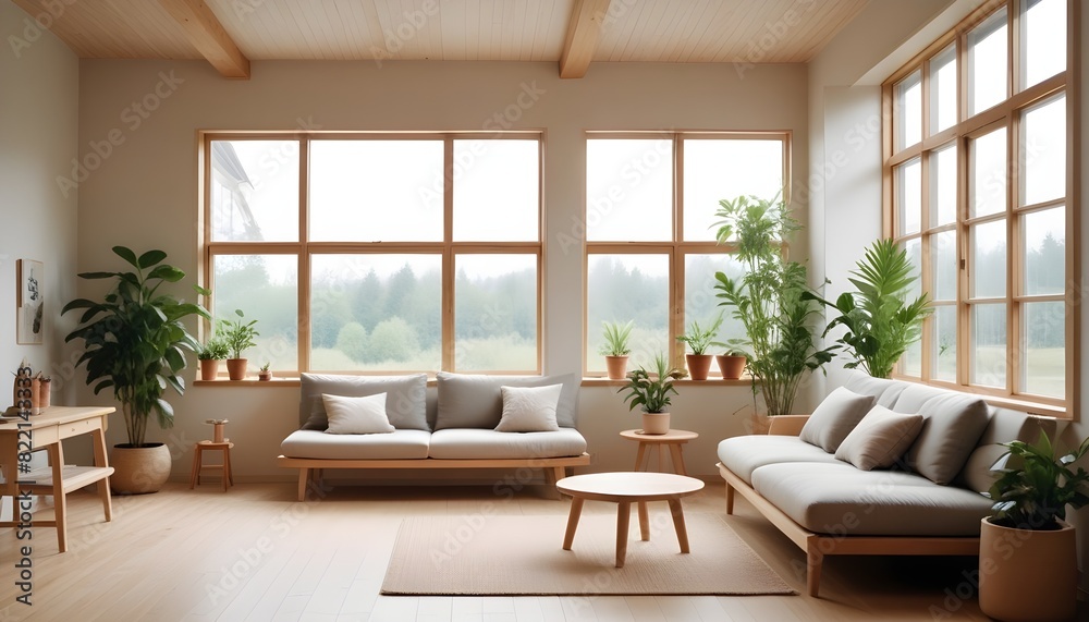 Simplicity and nature accents in scandi living room