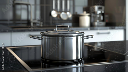 New saucepot on induction stove in kitchen