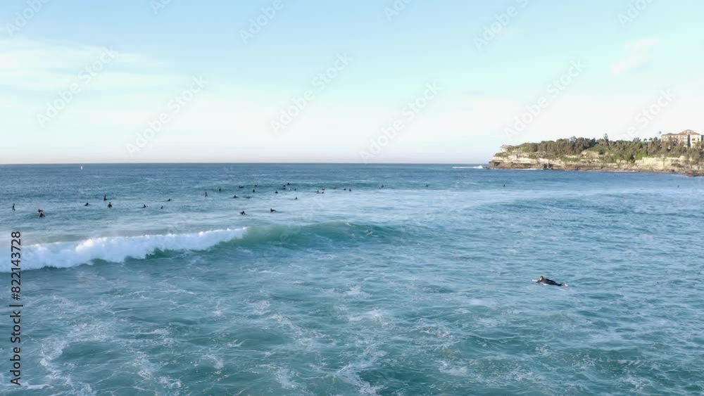 Aerial view of Bondi Beach with surfers, New South Wales, Australia. Aerial view of Bondi Beach with surfers, New South Wales, Australia.