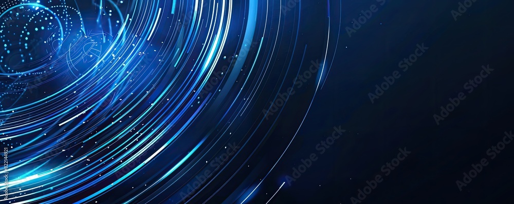Abstract glowing circular lines on a dark blue background, creating a futuristic effect