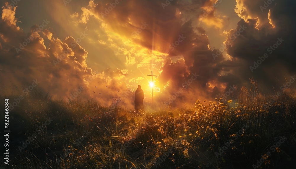 Person Standing in Field at Sunset Person Standing in Field at Sunset