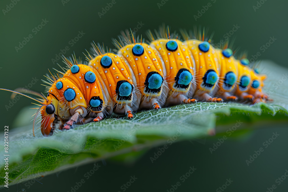 A high-resolution, colorful image of a lovely caterpillar in its natural habitat. This macro photography captures the vibrant and vivid colors of the caterpillar, showcasing intricate details. A high-resolution, colorful image of a lovely caterpillar in its natural habitat. This macro photography captures the vibrant and vivid colors of the caterpillar, showcasing intricate details.