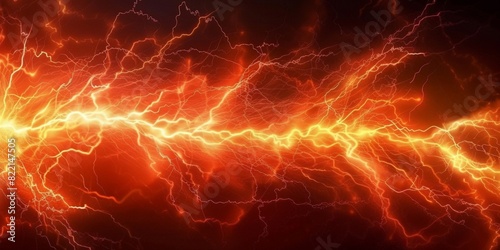 Red lightning background, red thunder with orange electric energy, sky full of dark clouds, dark red orange thunderstorm, red orange lightning effect. electric texture, banner