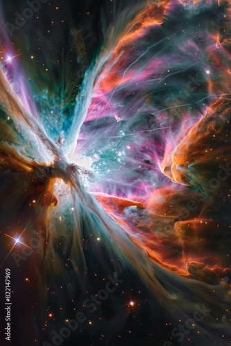 A nebula shaped like a cosmic butterfly, its vibrant colors shimmering © ktianngoen0128