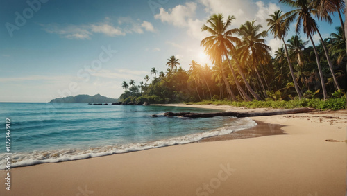 Tropical Paradise Banner  Sandy Beach and Palm Trees