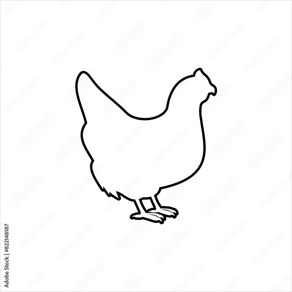 Chicken silhouette outline icon vector. Farm chicken icon. Livestock concept. Meat sign on white background. Chicken meat badge. Chicken illustration. Dairy products. Milk symbol. Butcher logo Chicken silhouette outline icon vector. Farm chicken icon. Livestock concept. Meat sign on white background. Chicken meat badge. Chicken illustration. Dairy products. Milk symbol. Butcher logo