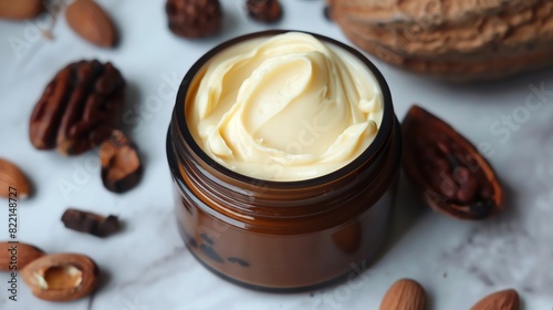 A luxurious jar of cocoa butter body lotion with a pump dispenser