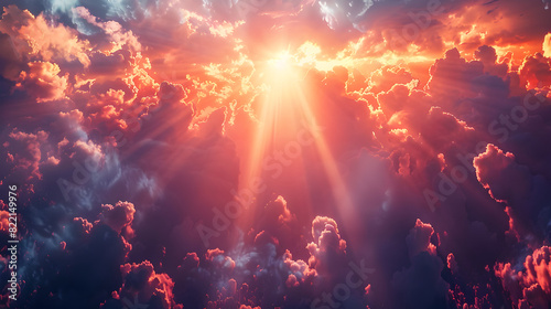 Dramatic Sunbeams Breaking Through Clouds - Generative AI