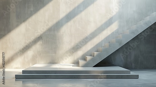 An elegant podium setup with a triangular platform, set against a monochromatic backdrop. The clean lines and geometric design create a modern and sophisticated environment for product displays and