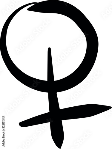 dessin du symbole féminin en encre noire